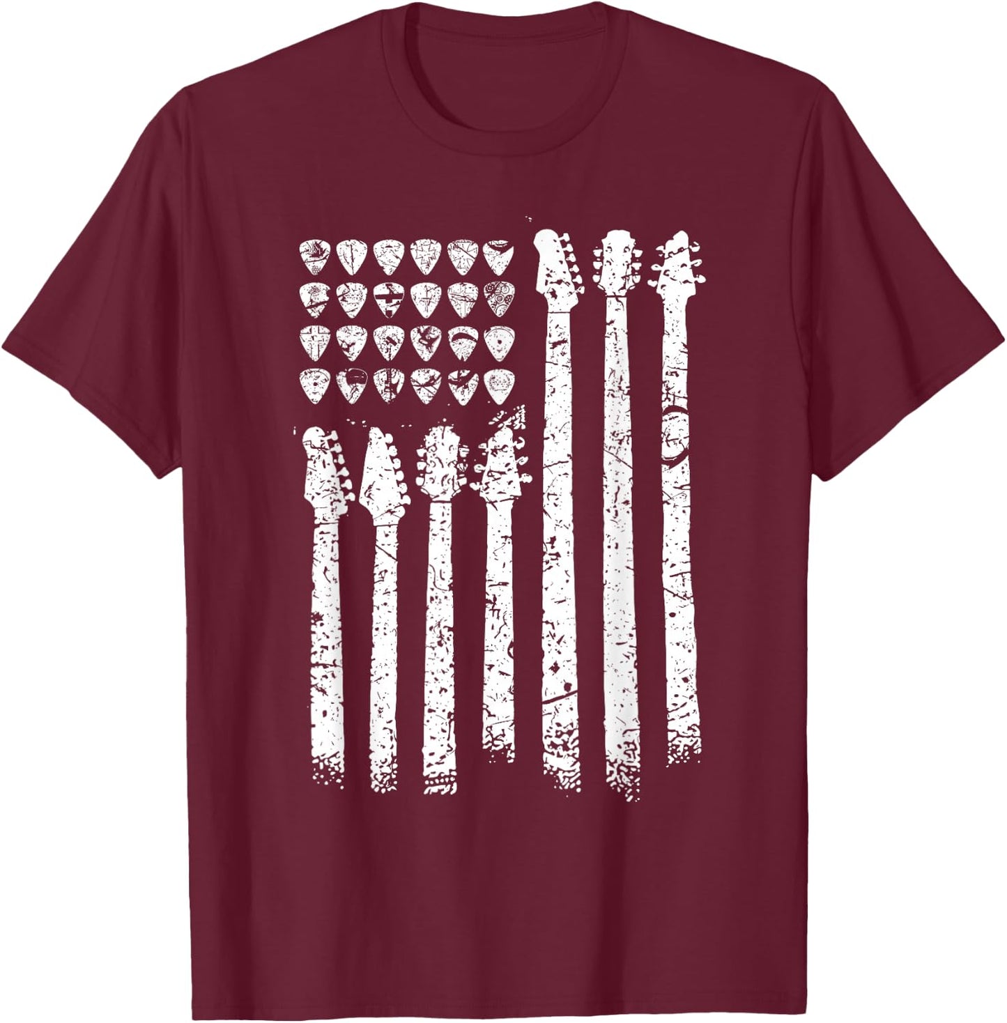 Patriotic American Flag Guitar Guitarist Gift Musician T-Shirt - T-Shirt | Maroon