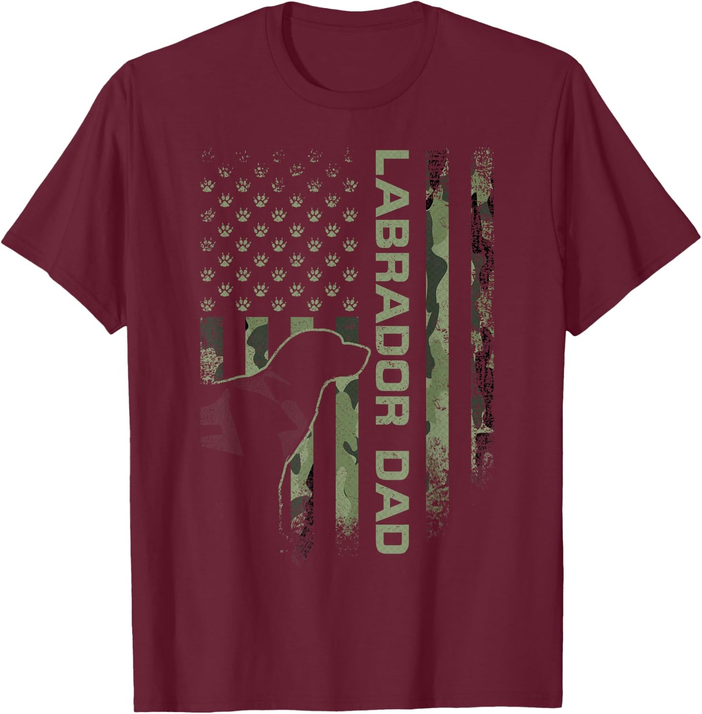 USA Camo Flag Proud Labrador Retriever Dad Lab Silhouette T-Shirt - T-Shirt | Maroon