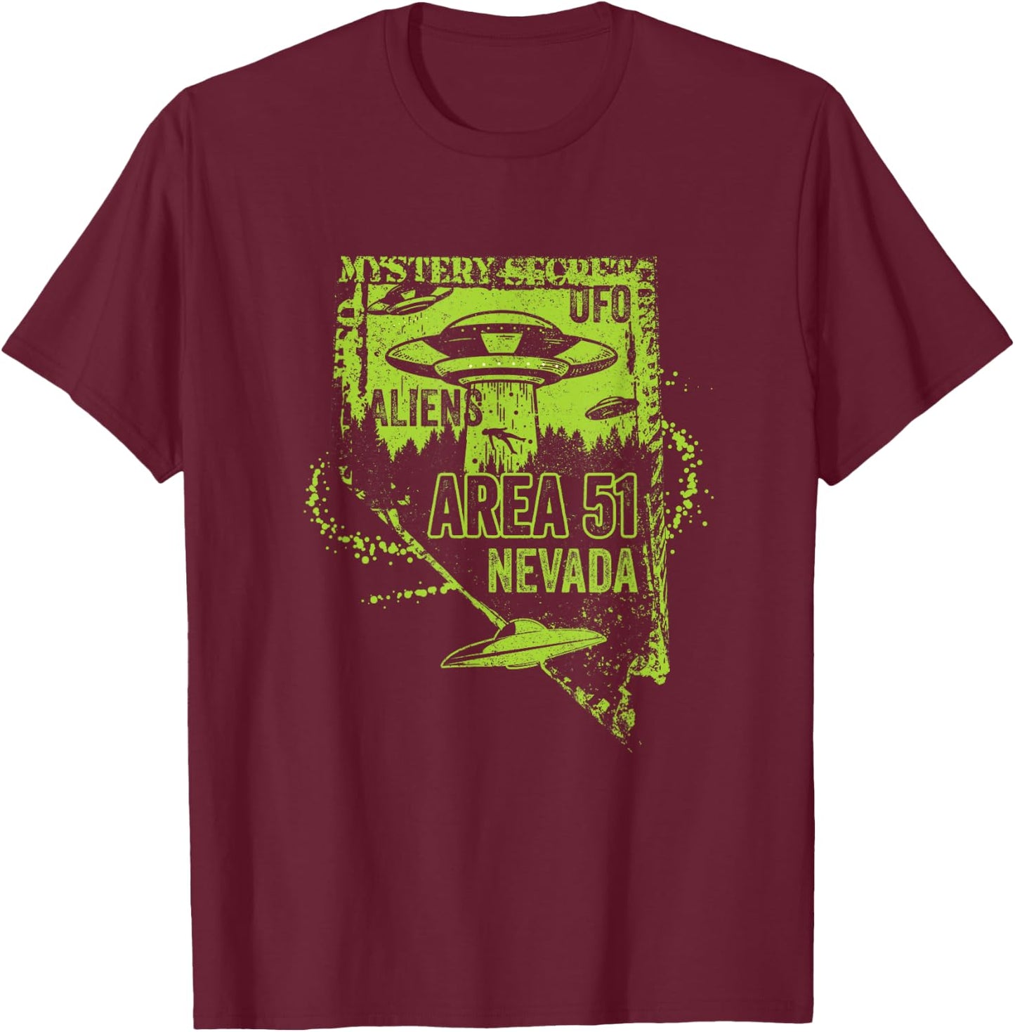 UFO Distressed Area 51 Alien Extraterrestrial Flying Saucer T-Shirt - T-Shirt | Maroon