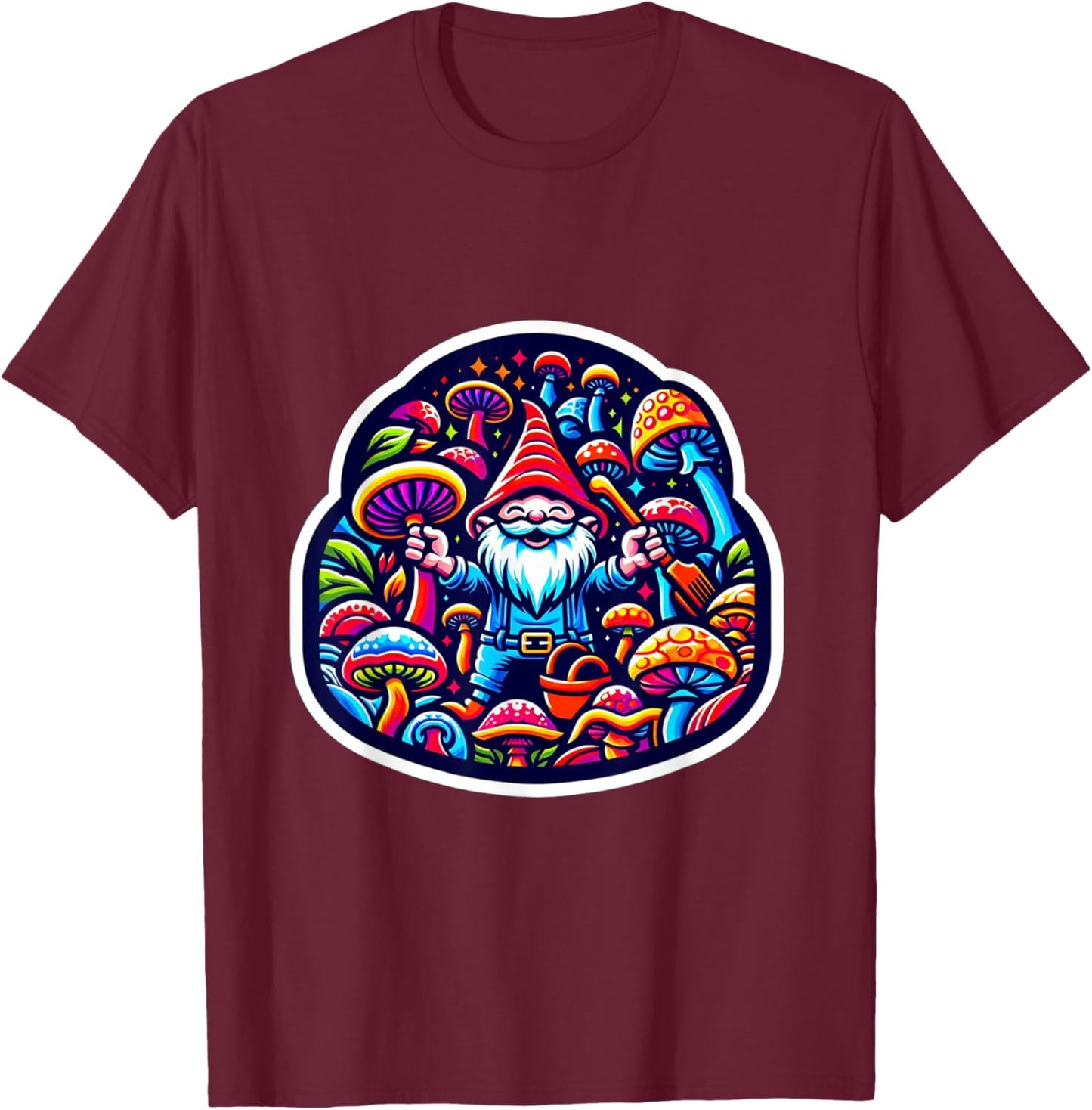 Trippy Gnome Mushroom Garden EDM Festival Rave Essential T-Shirt - T-Shirt | Maroon