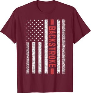 Backstroke American Flag 4th of July Back Crawl Swimmer T-Shirt - T-Shirt | Maroon