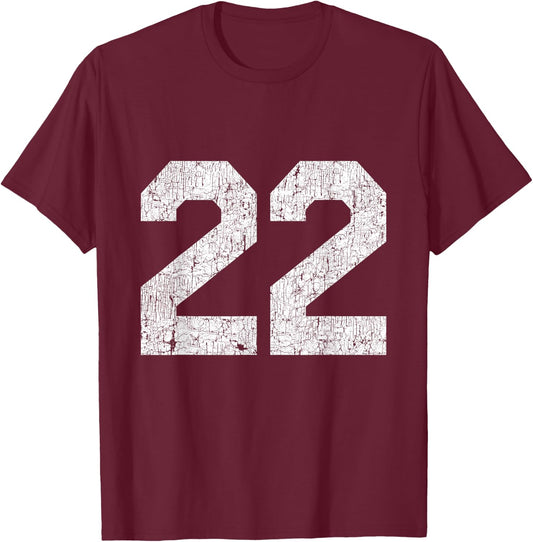 #22 Jersey Uniform Varsity Sports Number, 22nd Birthday T-Shirt - T-Shirt | Maroon