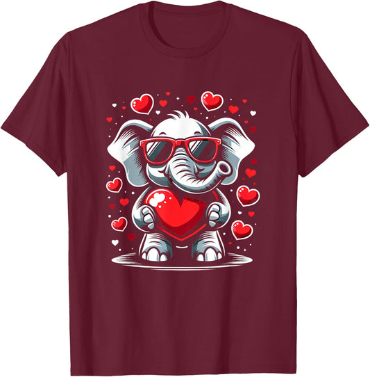 Valentines Day Baby Elephant Toddler Boys Kids Funny Graphic T-Shirt - T-Shirt | Maroon