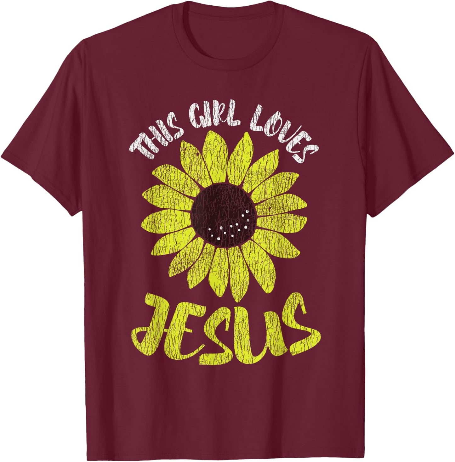 Vintage Sunflower This Girl Loves Jesus Women Christian T-Shirt - T-Shirt | Maroon