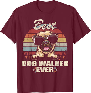 Pug Best Dog Walker Ever Funny Quote Vintage Women Kids T-Shirt - T-Shirt | Maroon