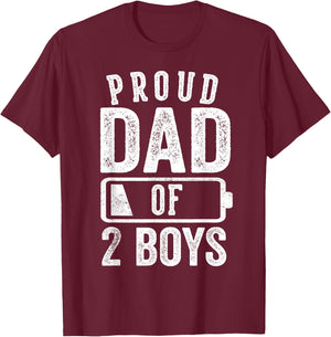 Proud Dad of 2 Boys Gifts Daddy of Two Sons T-Shirt - T-Shirt | Maroon