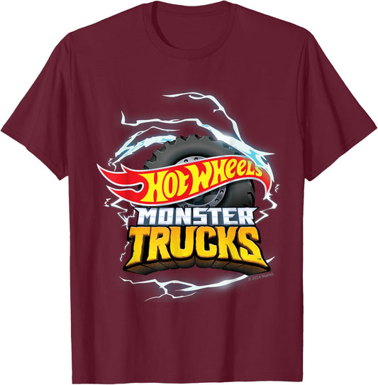 Hot Wheels - Monster Trucks Lightning Wheel Logo T-Shirt - T-Shirt | Maroon