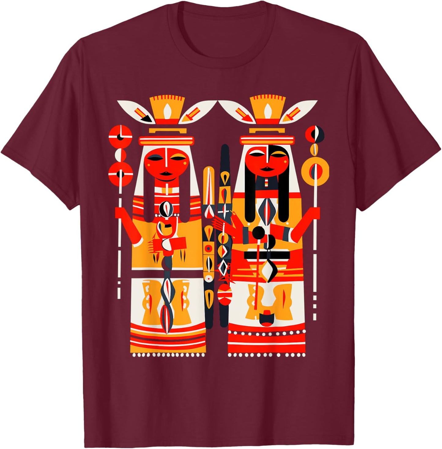 Native American Art Style Hopi Katsina Dolls T-Shirt - T-Shirt | Maroon