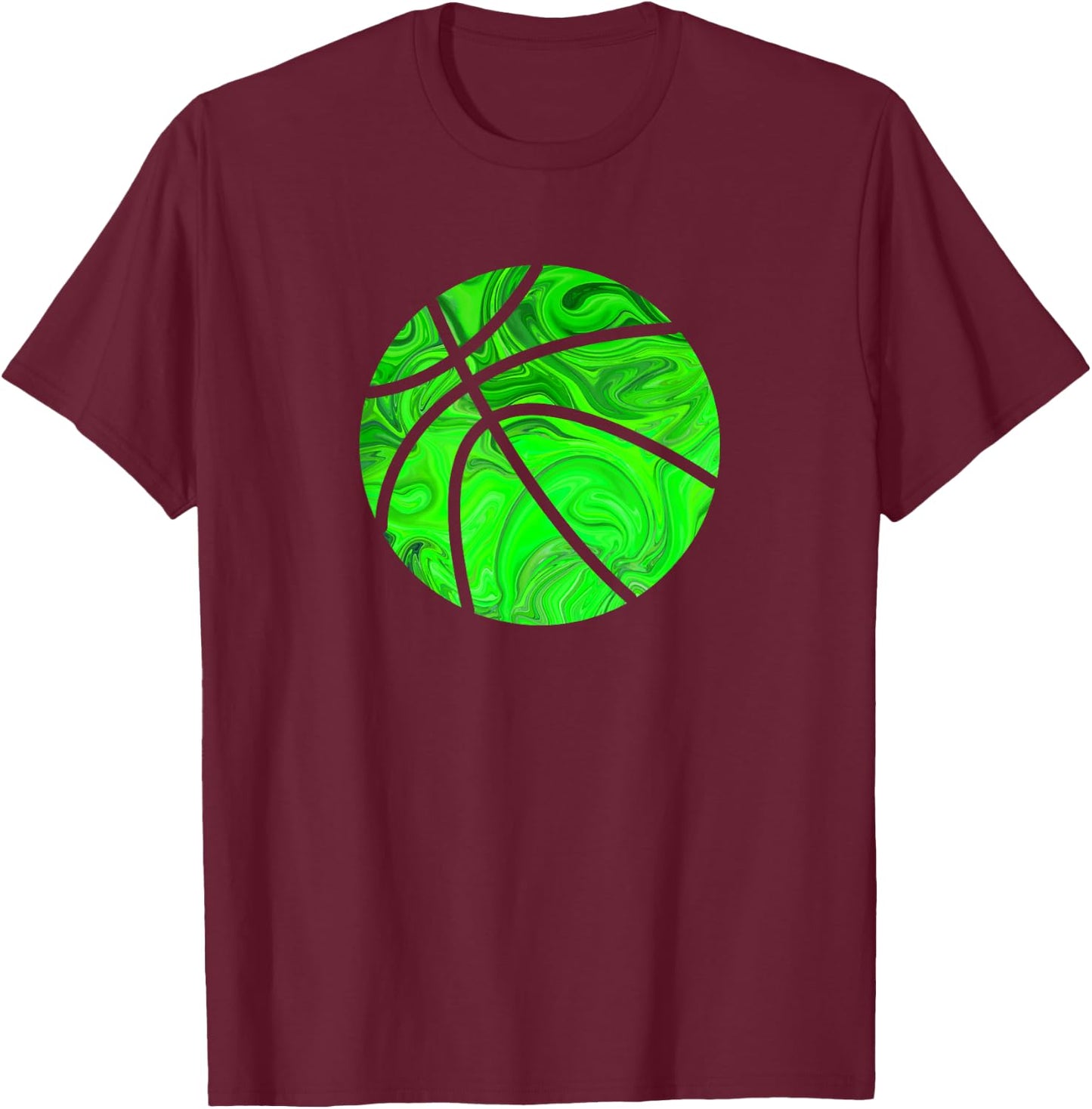Basketball Ball Green Watercolor Gift Men Women Kids T-Shirt - T-Shirt | Maroon