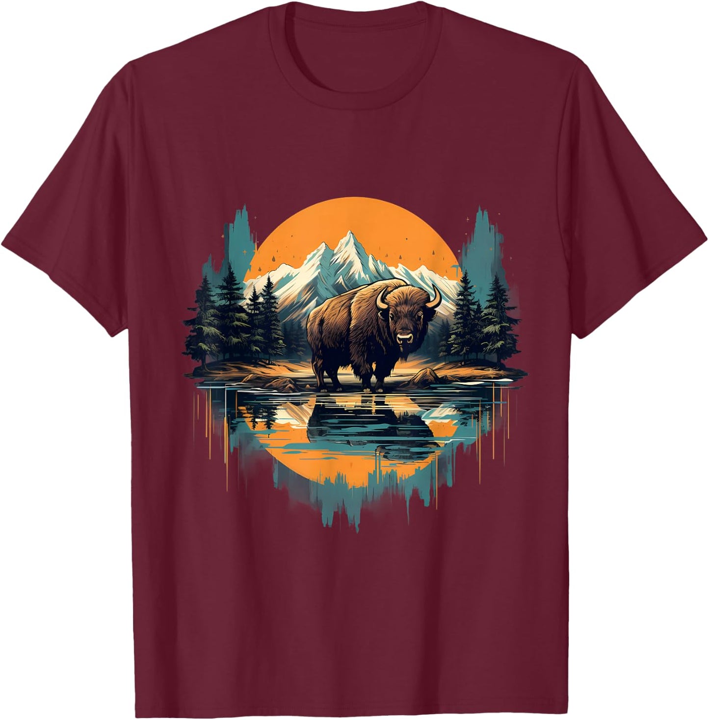 Buffalo Wildlife Animal Art Artwork Bison Savanna Nature T-Shirt - T-Shirt | Maroon