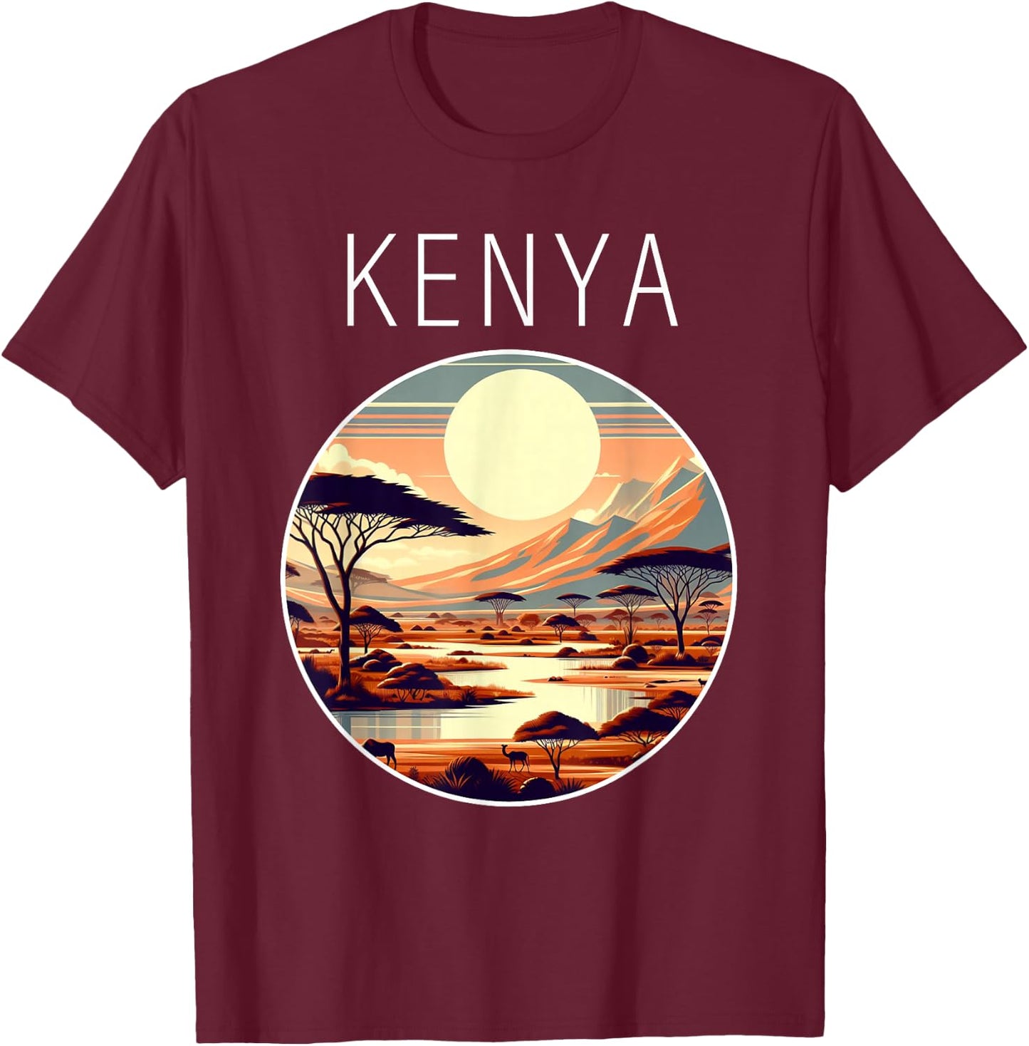 Kenya Scenery Art Deco T-Shirt - T-Shirt | Maroon