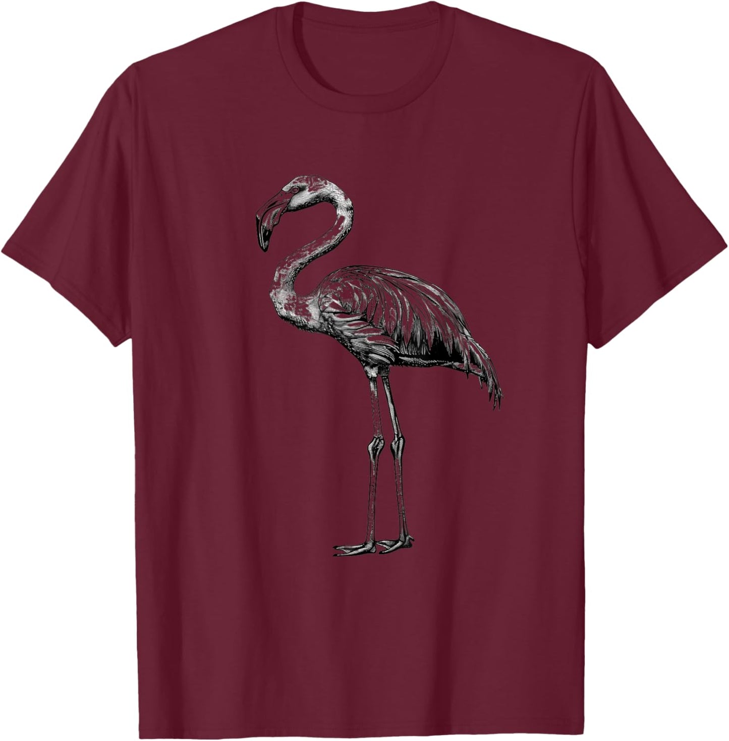 Pink Flamingo Bird Drawing Animal Print Motif Flamingo Lover T-Shirt - T-Shirt | Maroon