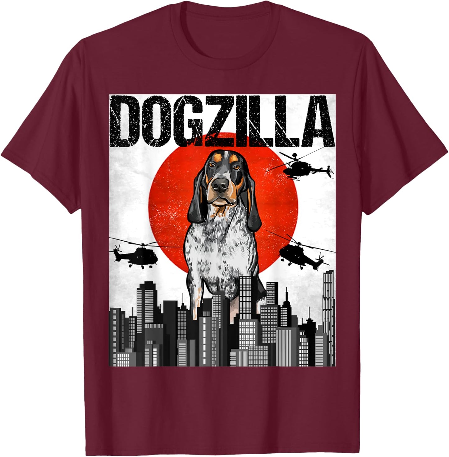 Funny Vintage Japanese Dogzilla Bluetick Coonhound T-Shirt - T-Shirt | Maroon