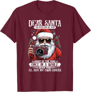 Santa Photographer Buy My Own Camera Photography Christmas T-Shirt - T-Shirt | Maroon
