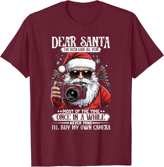 Santa Photographer Buy My Own Camera Photography Christmas T-Shirt - T-Shirt | Maroon