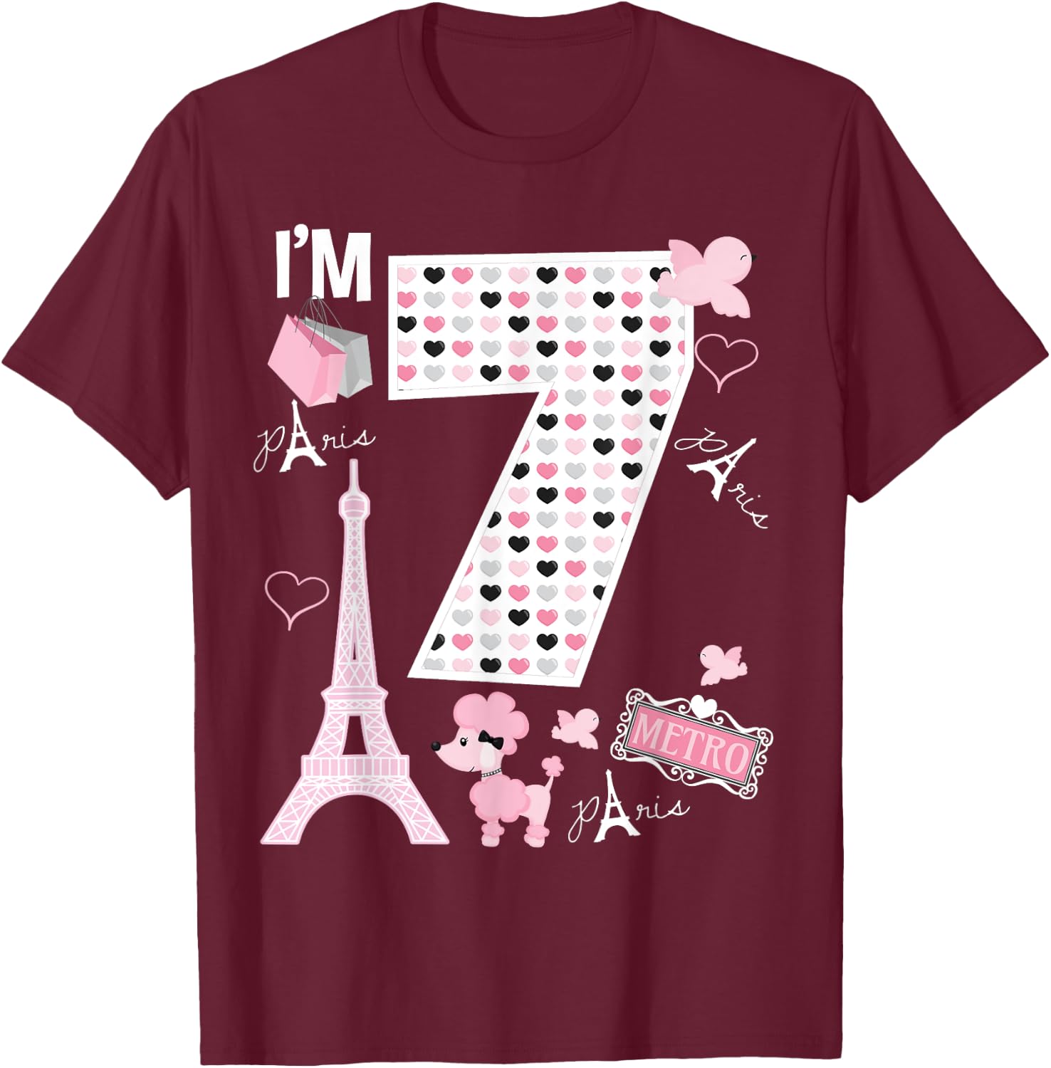 Paris 7th Birthday Girl Paris 7 Year Old Matching Family T-Shirt - T-Shirt | Maroon