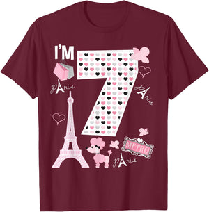 Paris 7th Birthday Girl Paris 7 Year Old Matching Family T-Shirt - T-Shirt | Maroon