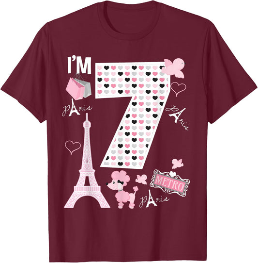 Paris 7th Birthday Girl Paris 7 Year Old Matching Family T-Shirt - T-Shirt | Maroon