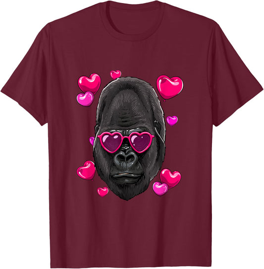 Valentines Day Gorilla Shirt Ape Primate Animal Monkey Lover T-Shirt - T-Shirt | Maroon