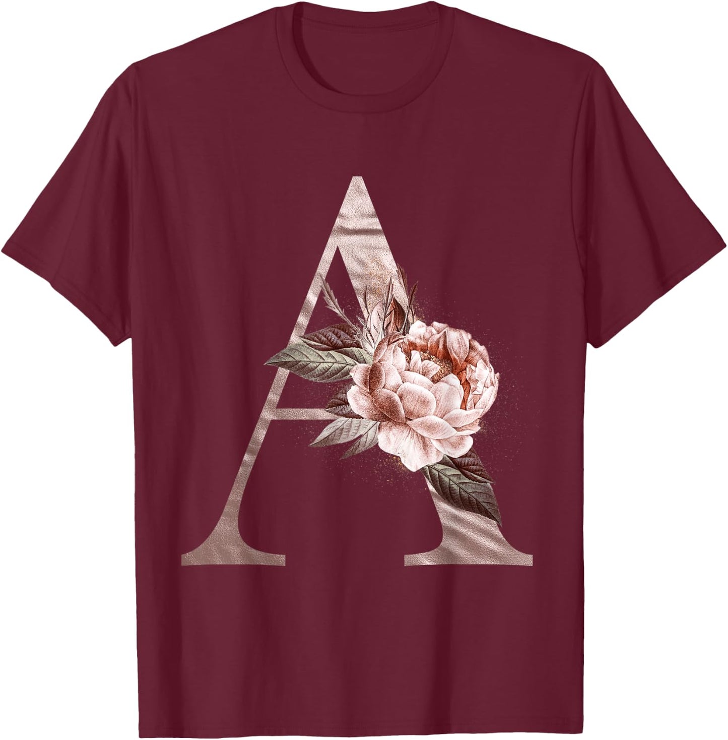Elegant Monogram Letter A Flower Alphabet Letter A Gift T-Shirt - T-Shirt | Maroon