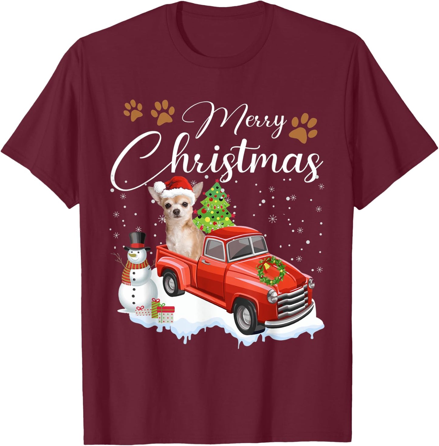 Merry Christmas Chihuahua Christmas Dog Gifts T-Shirt - T-Shirt | Maroon