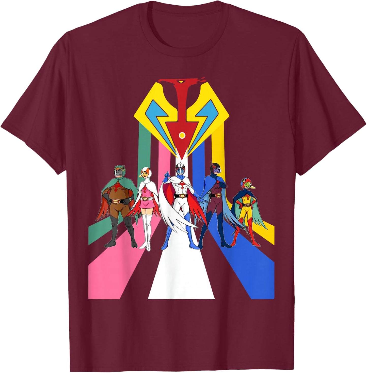 Gatachaman G Force, Battle for The Planets Retro Group T-Shirt - T-Shirt | Maroon