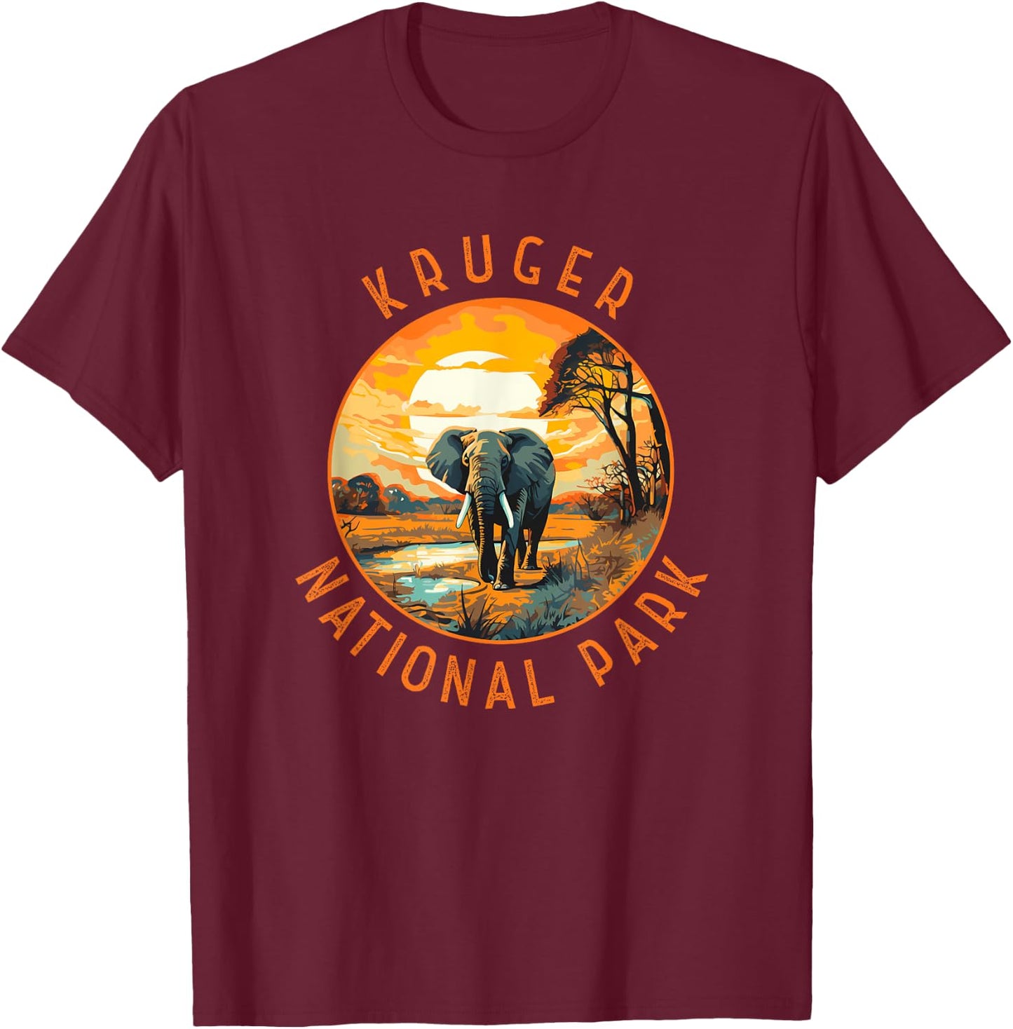 Kruger National Park South Africa Elephant Retro Distressed T-Shirt - T-Shirt | Maroon