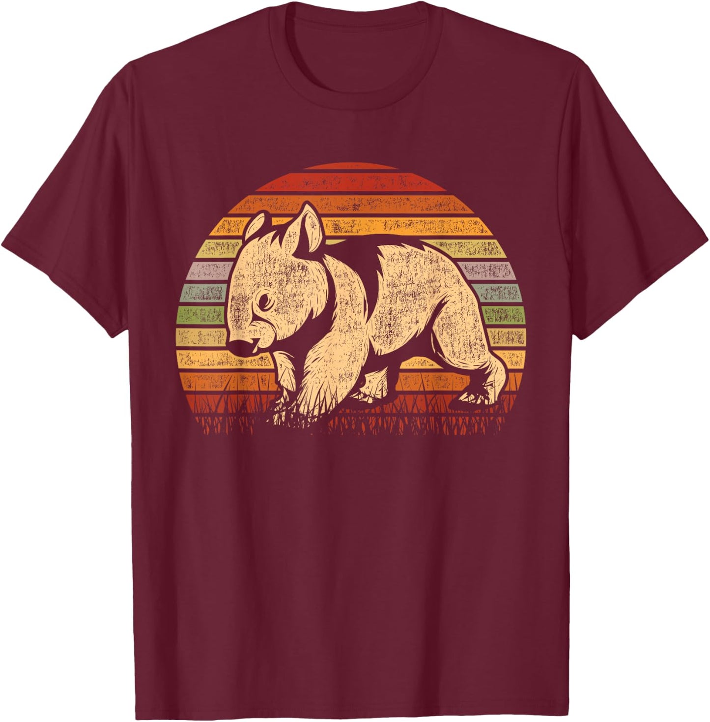 Australia Animal Wombat Gift Adults Retro Wombat Lover Wildlife Aussie Wombat Black Small Classic Fit Short Sleeve Cotton Polyester T-Shirt - T-Shirt | Maroon