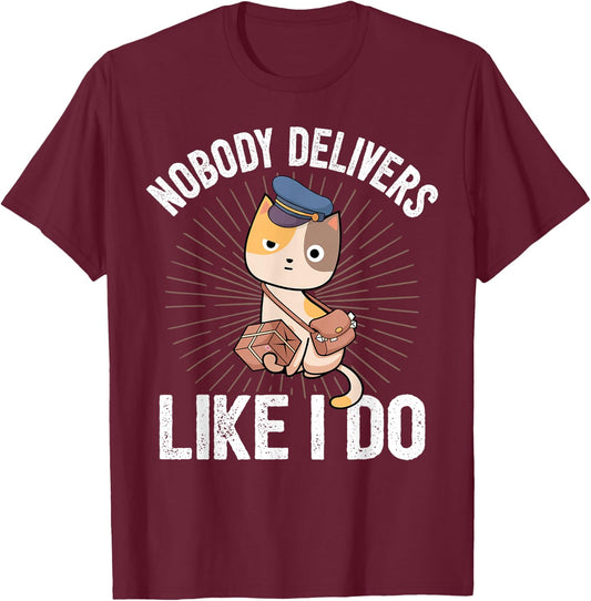 Letter Carrier Gifts & Postal Service Postman Mailman Mail Package Deliver Funny Cat I Deliverer Black Small T-Shirt - T-Shirt | Maroon