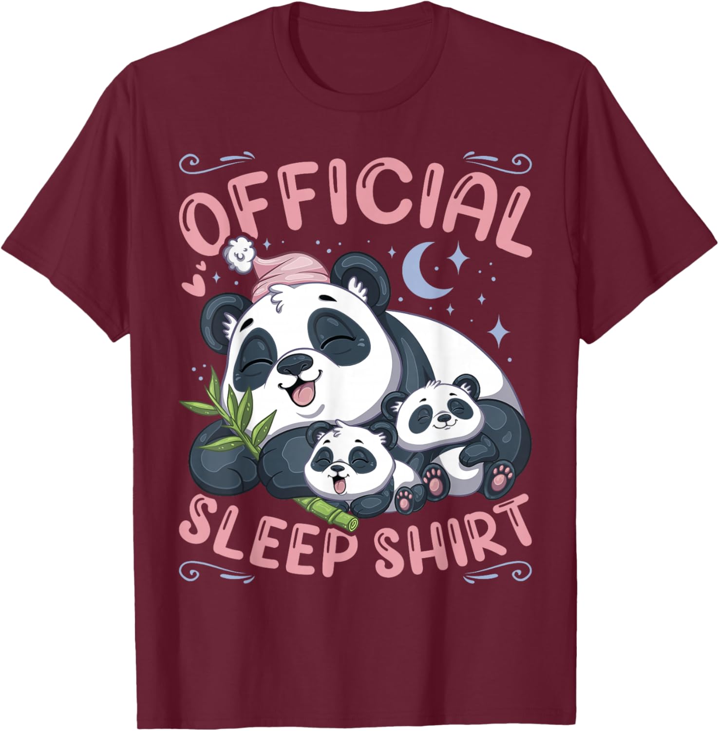 Official Sleep Shirt, Panda Bear with 2 Puppies T-Shirt - T-Shirt | Maroon