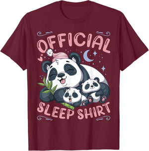 Official Sleep Shirt, Panda Bear with 2 Puppies T-Shirt - T-Shirt | Maroon