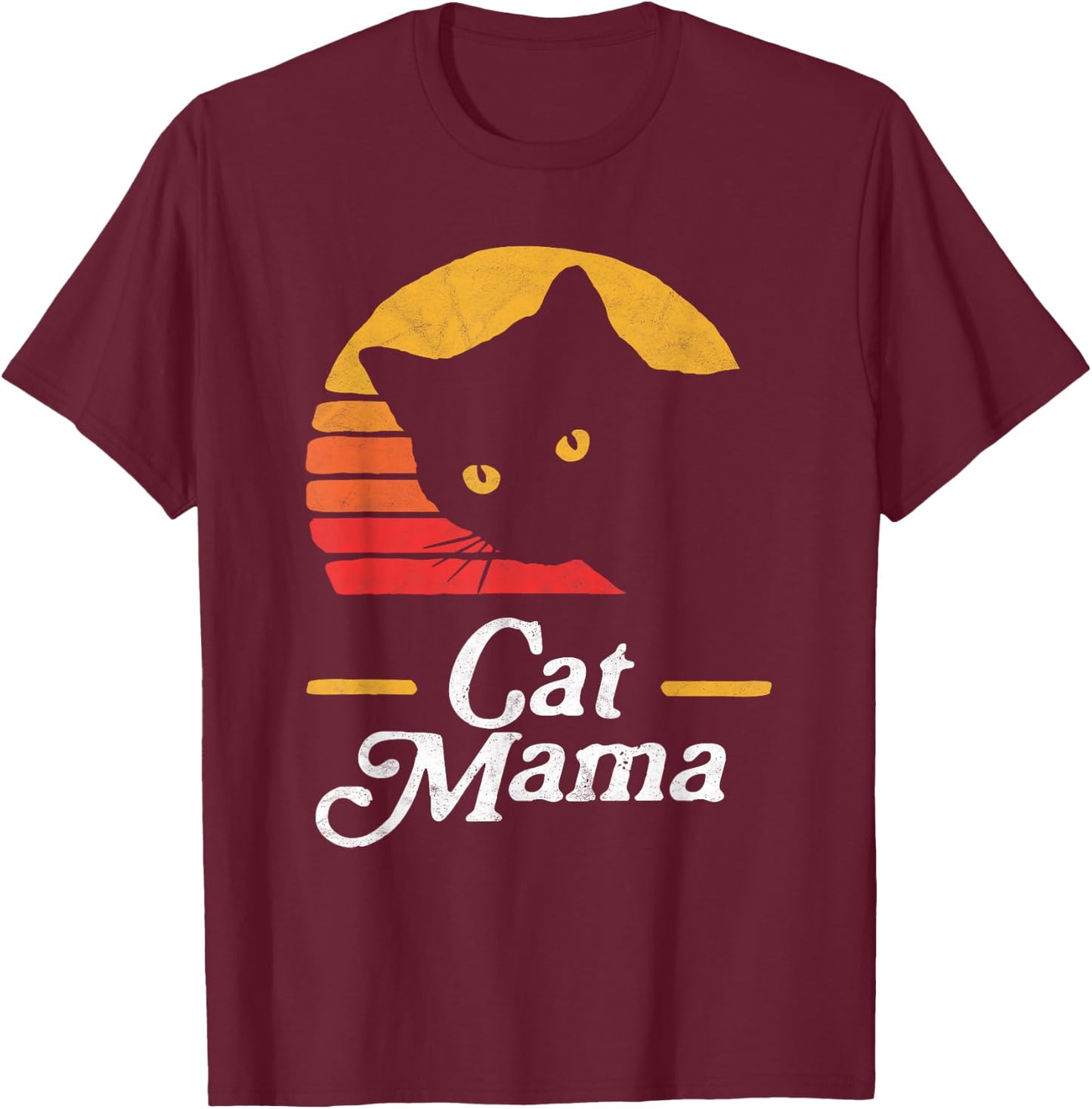 Cat Mama Vintage Eighties Style Cat Retro Distressed T-Shirt - T-Shirt | Maroon