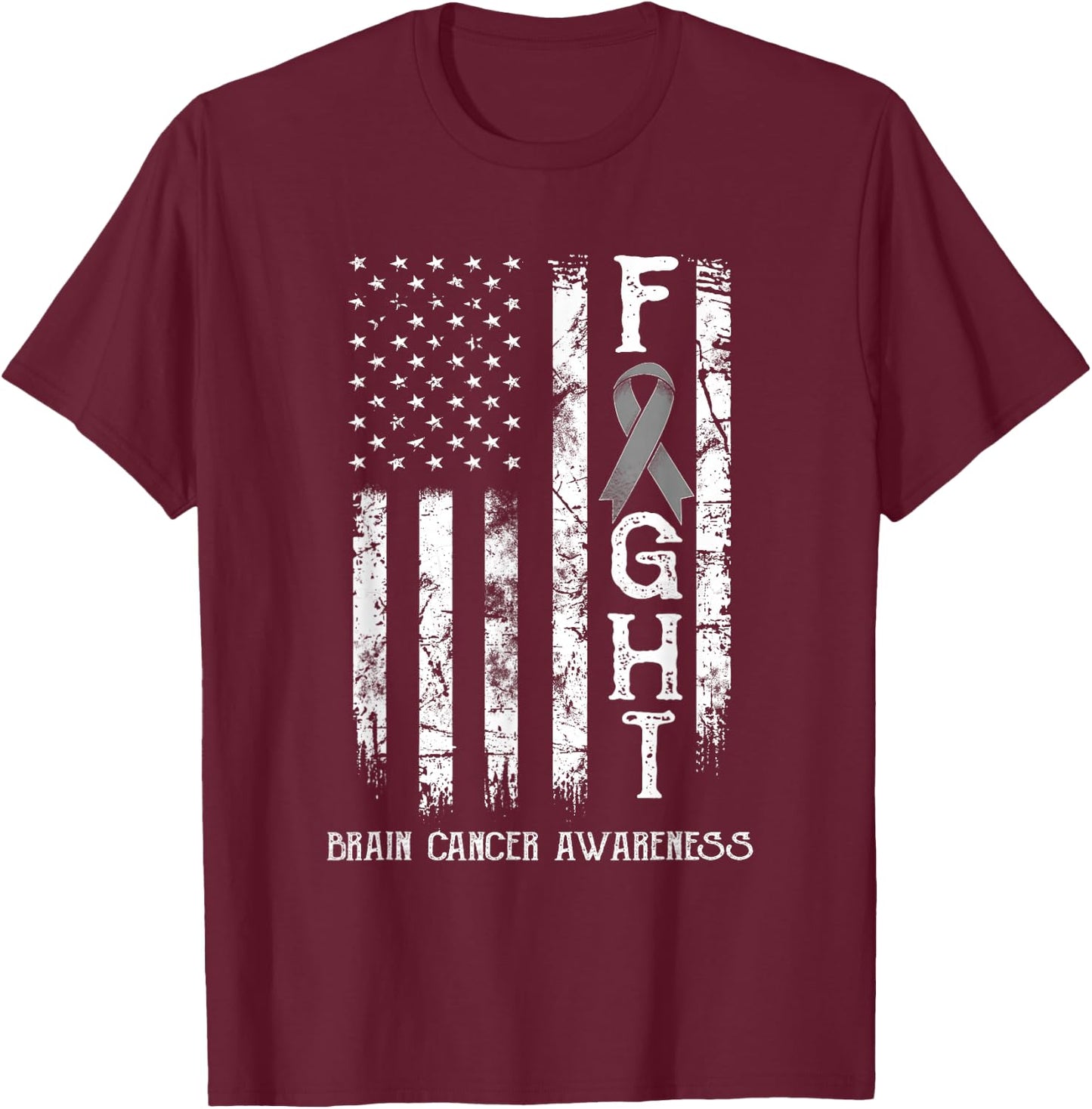 Brain Cancer Warrior US Flag T-Shirt - T-Shirt | Maroon