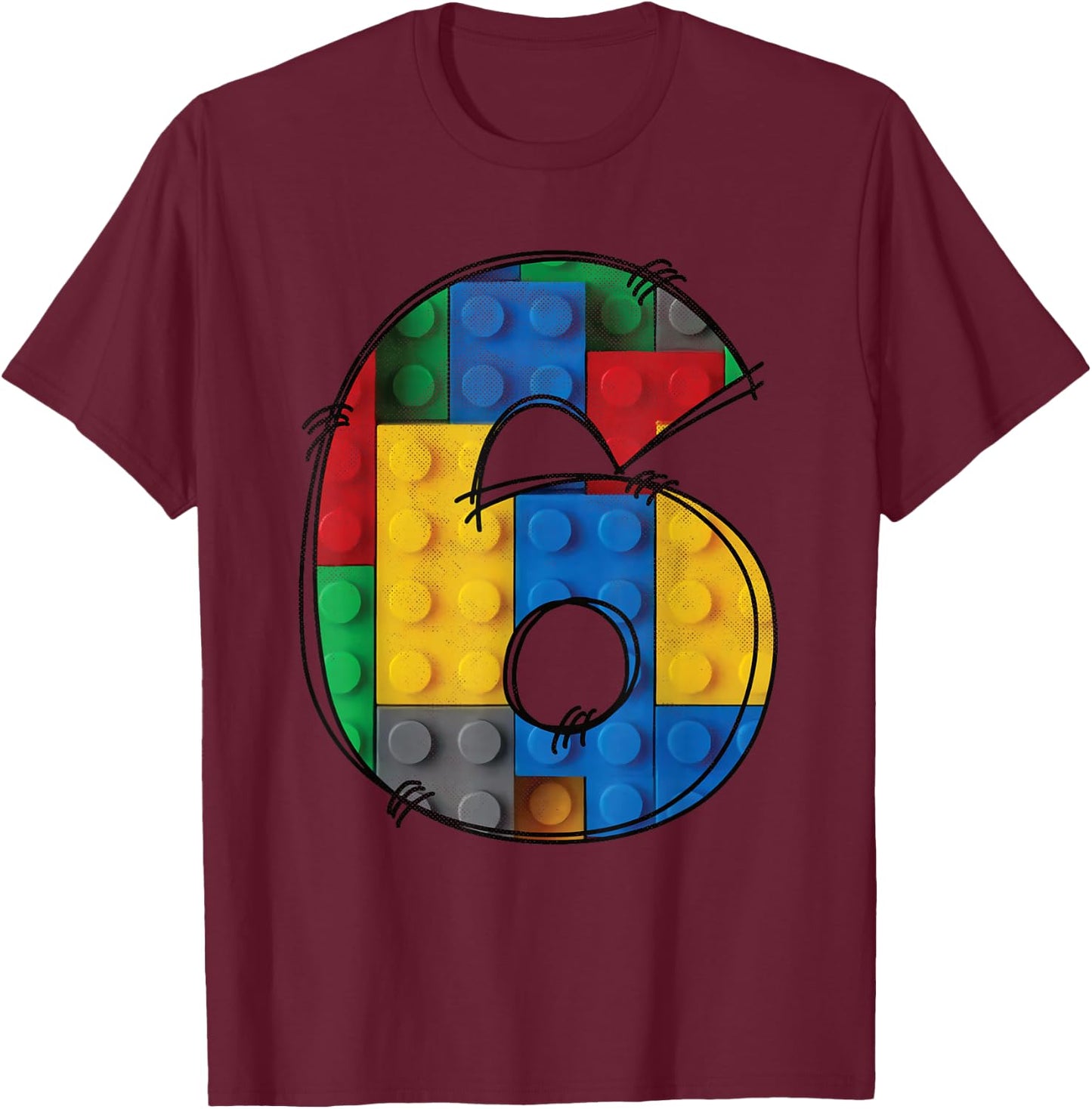 6 Years Old Blocks Building 6th Birthday Kid Master Builder T-Shirt - T-Shirt | Maroon