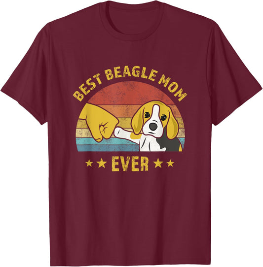 Cute Best Beagle Mom Ever Vintage Puppy Lover Design T-Shirt - T-Shirt | Maroon