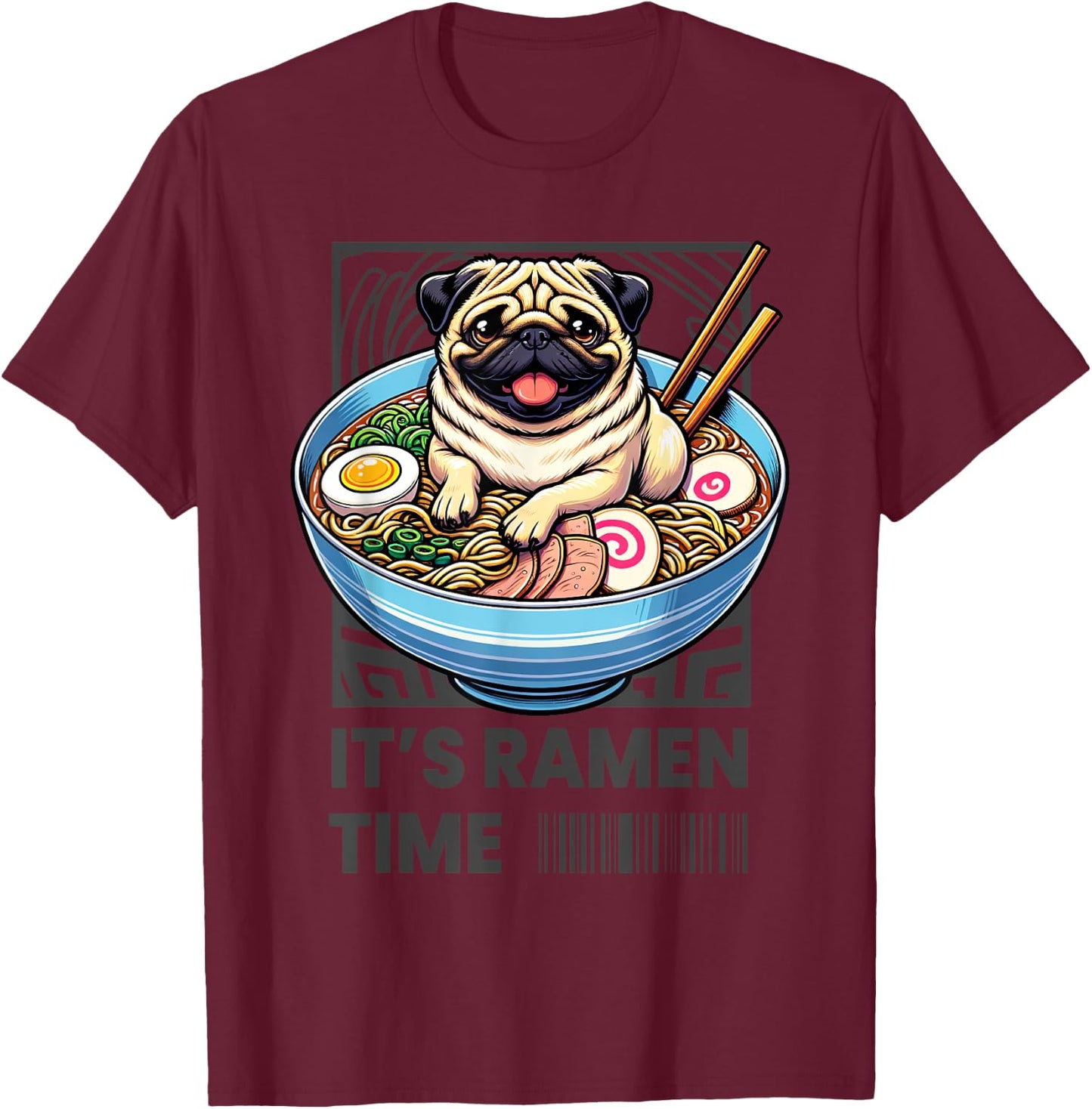 Funny Japanese Ramen Pug Noodles Kawaii Bowl Boys Girls Kids T-Shirt - T-Shirt | Maroon