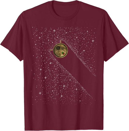 A funny moon robot vacuum cleans up stars on the Milky Way T-Shirt - T-Shirt | Maroon