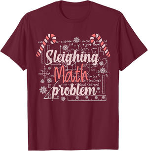 Math Teacher Sleighing Math Problem Funny Christmas Day Ugly T-Shirt - T-Shirt | Maroon