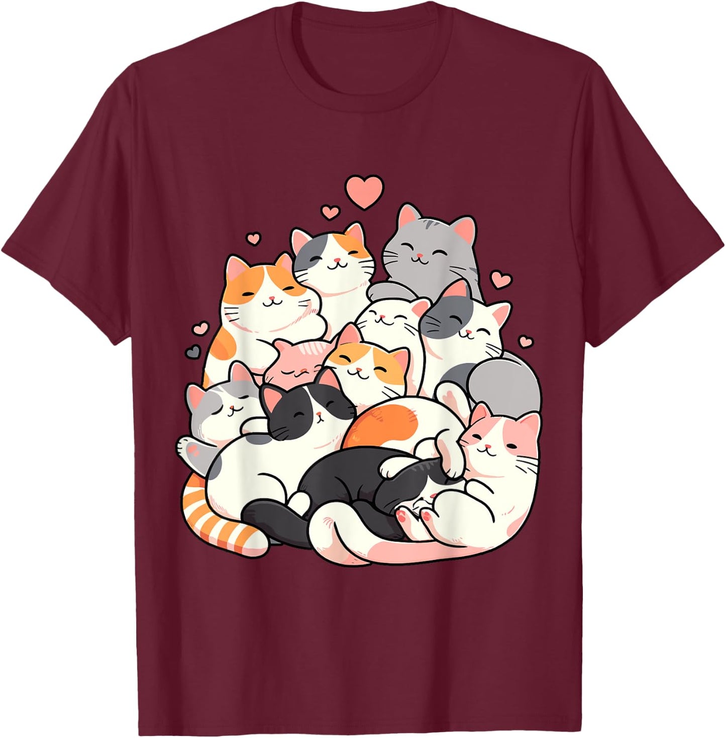 Cute Cats Kitty Anime Kawaii T-Shirt - T-Shirt | Maroon