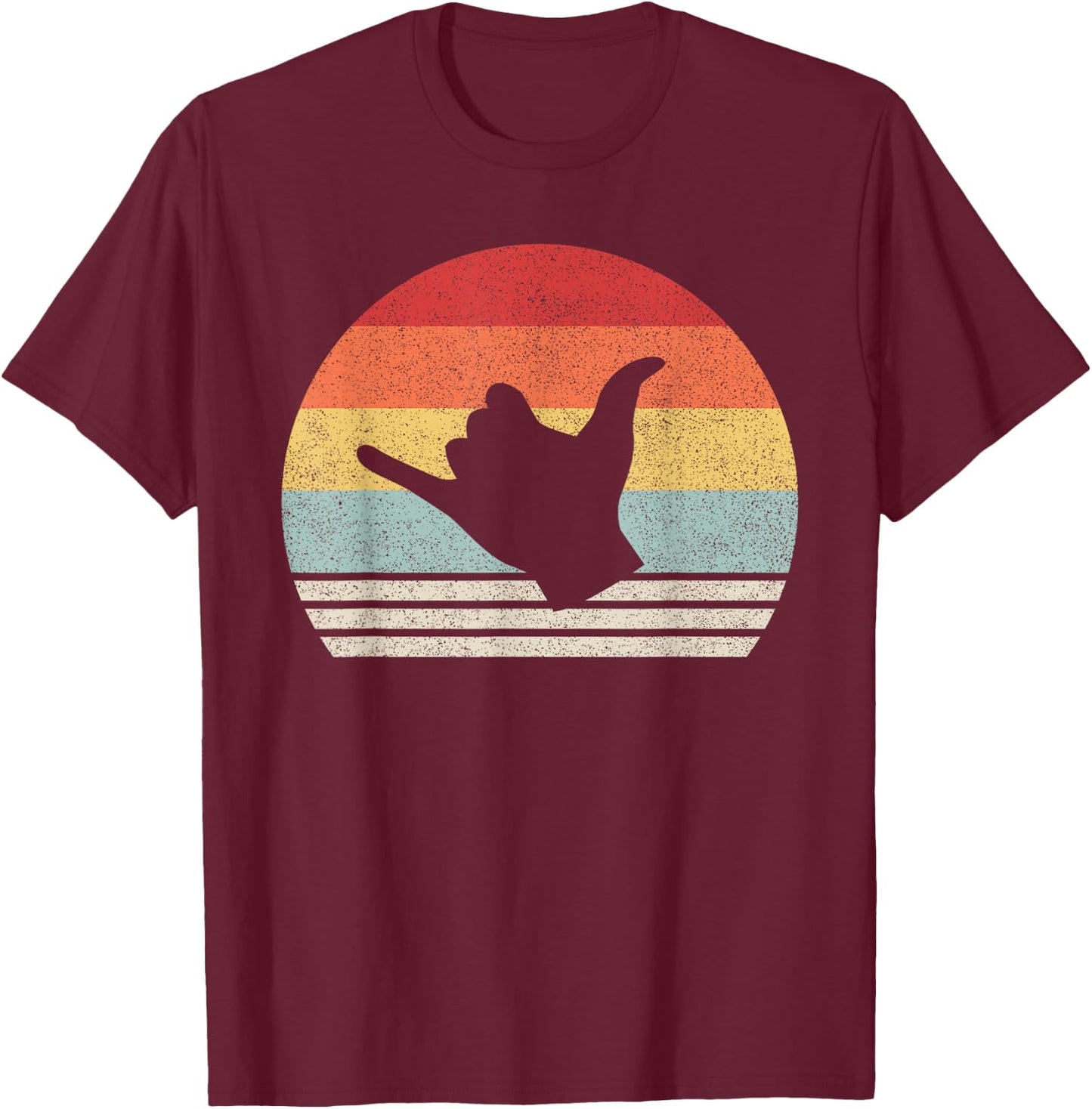 Retro Shaka Sign Shirt Surf Sign Gift Vintage Surfer Surfing T-Shirt - T-Shirt | Maroon