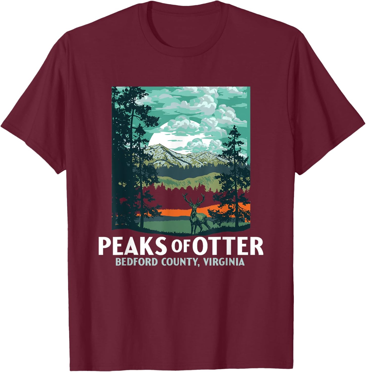 Peaks of Otter Retro Blue Ridge Parkway WPA Style Vintage T-Shirt - T-Shirt | Maroon