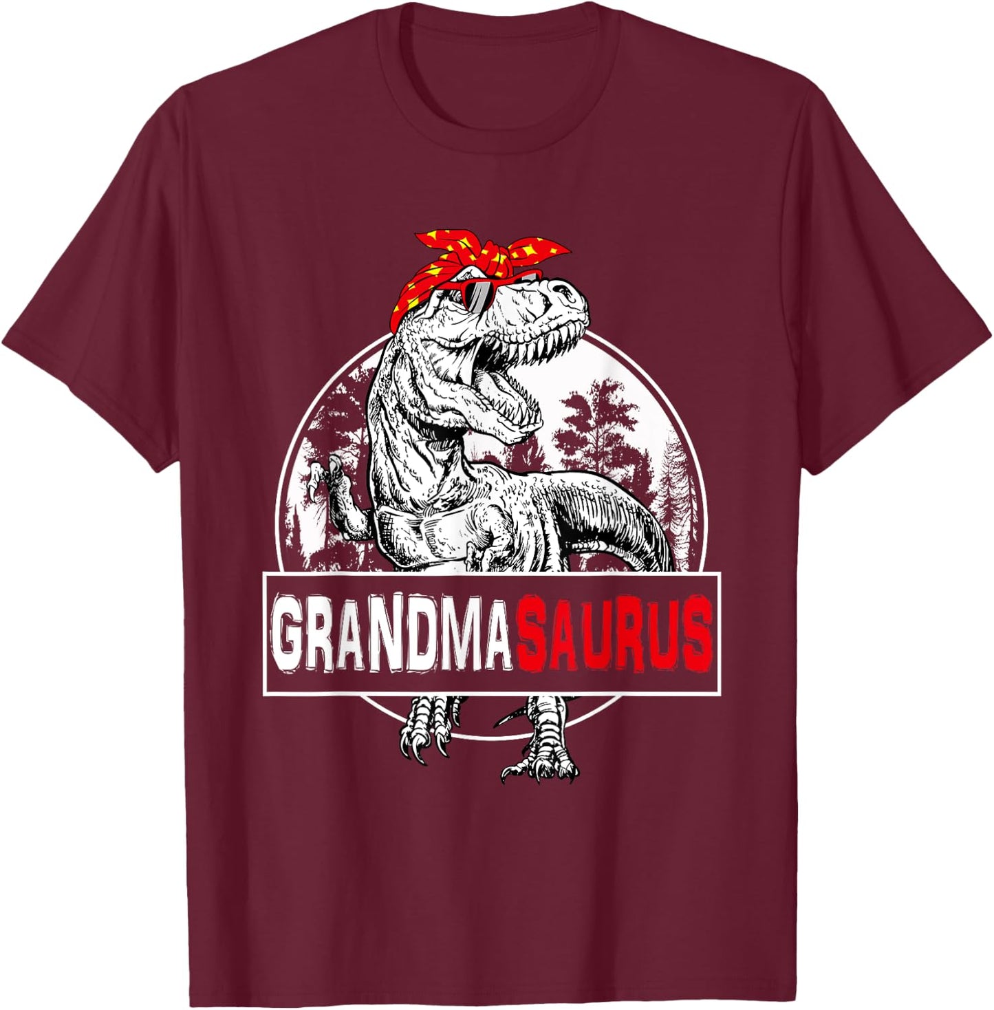 Grandmasaurus T rex Dinosaur Grandma Saurus Family Matching T-Shirt - T-Shirt | Maroon