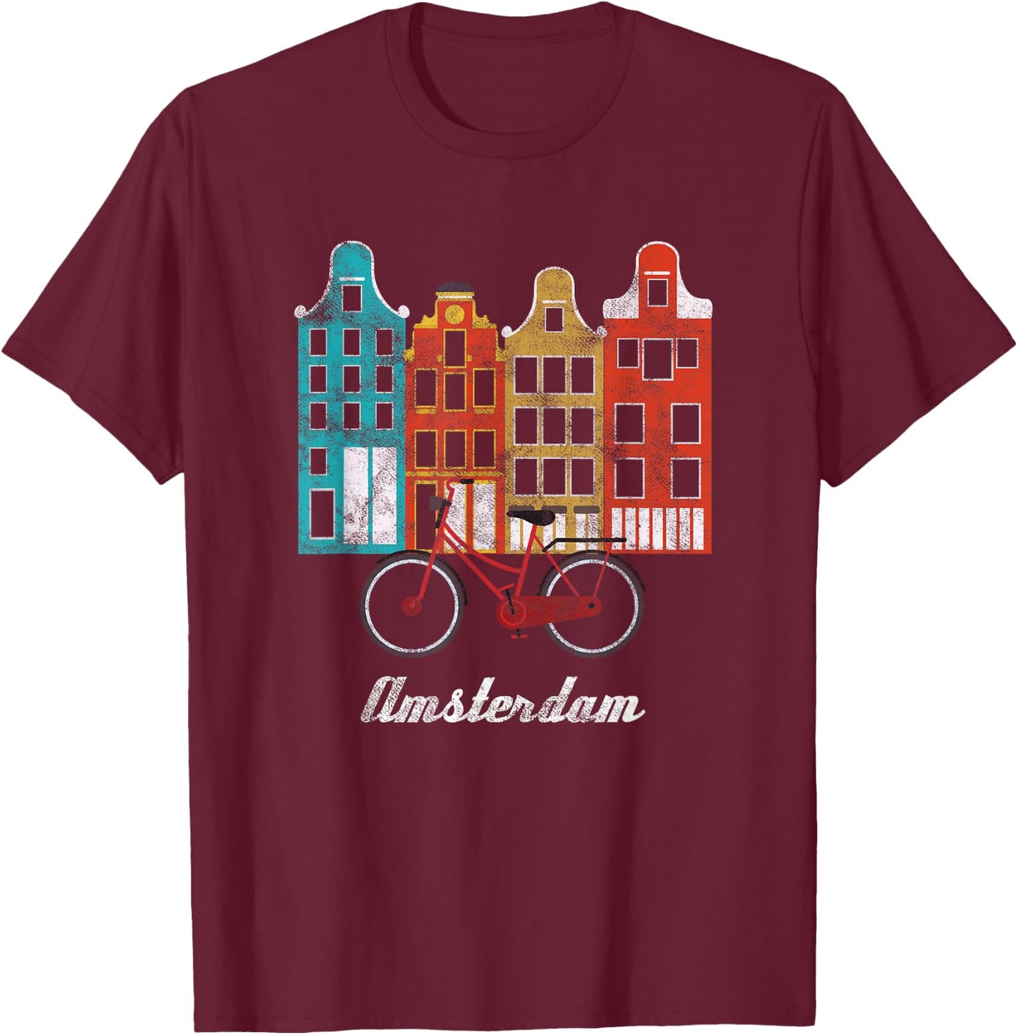 Europische Niederlndische Amsterdam Geschenke Amsterdam Netherlands Cultural Heritage Europe Travel Bicycle T-Shirt - T-Shirt | Maroon