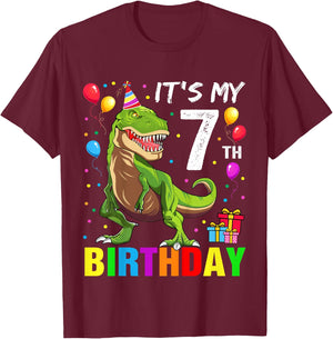 Kids It's My 7th Birthday Happy 7 Year T-Rex Boys T-Shirt - T-Shirt | Maroon