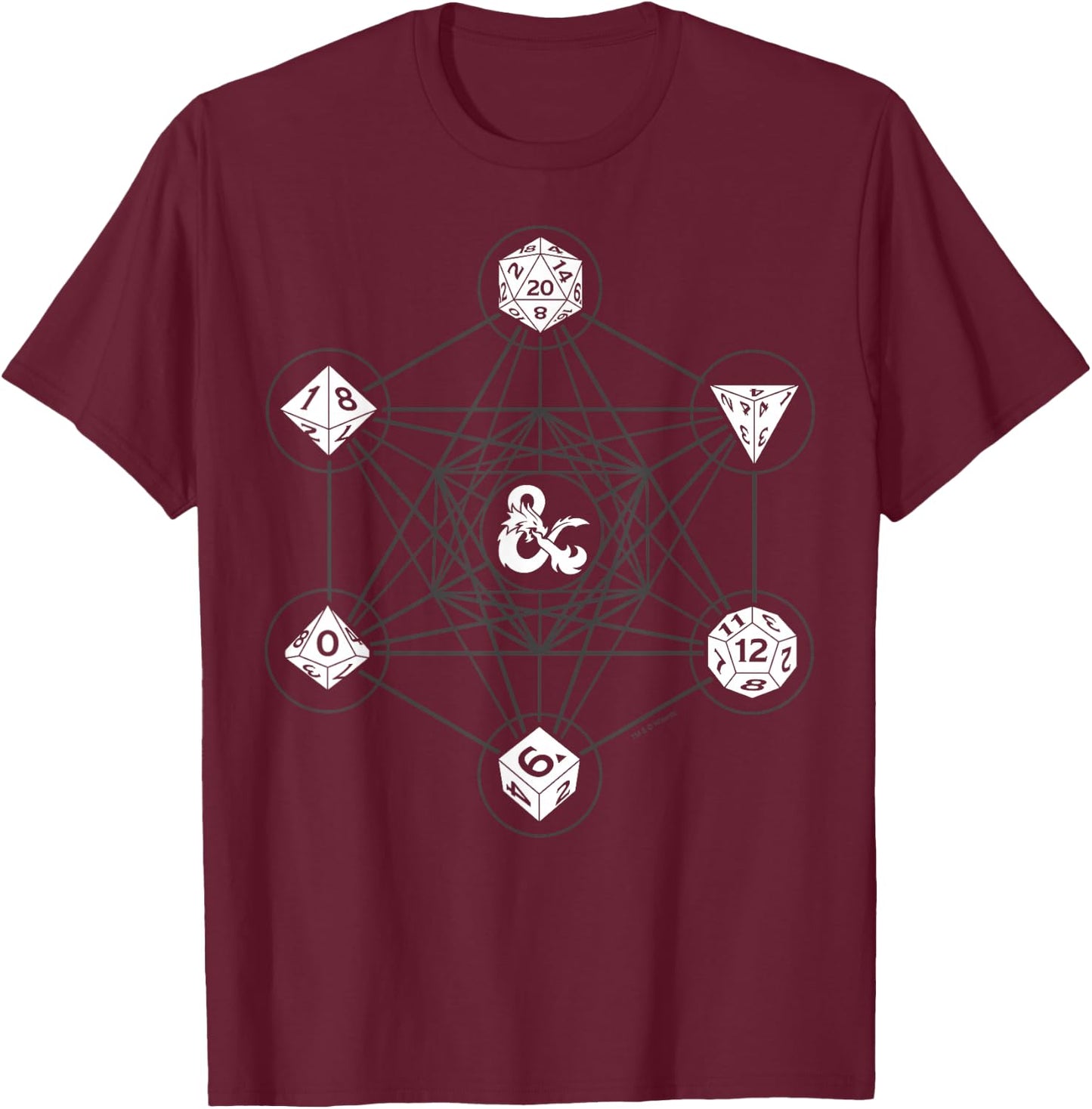 Dungeons & Dragons 6 Die Icons T-Shirt - T-Shirt | Maroon