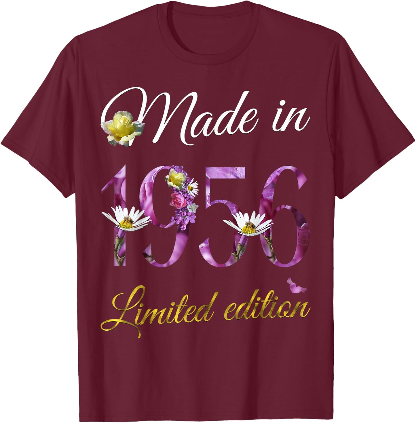 Made in 1956 69 Year Old Floral 1956 69th Birthday Gift T-Shirt - T-Shirt | Maroon