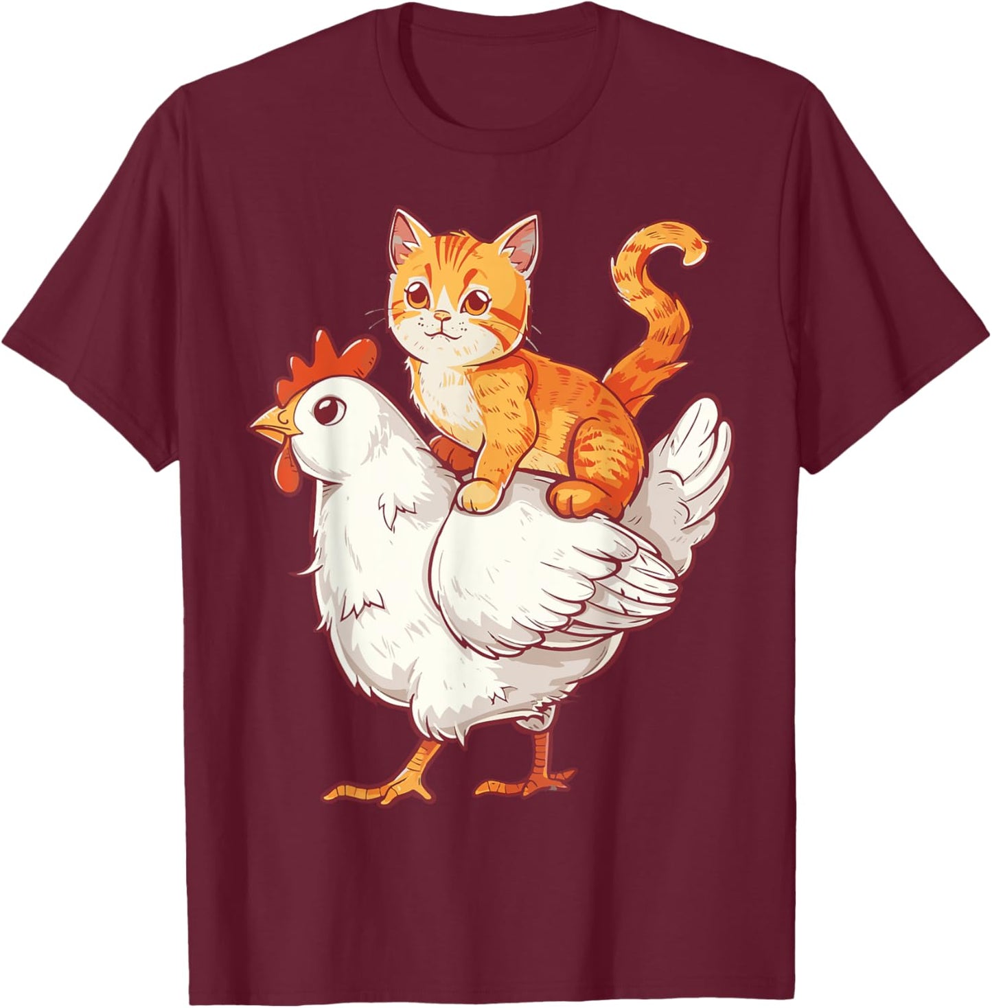 Cat Riding Chicken Women Kids T-Shirt - T-Shirt | Maroon