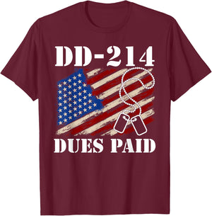 DD-214 Dues Paid Veteran T-Shirt - T-Shirt | Maroon