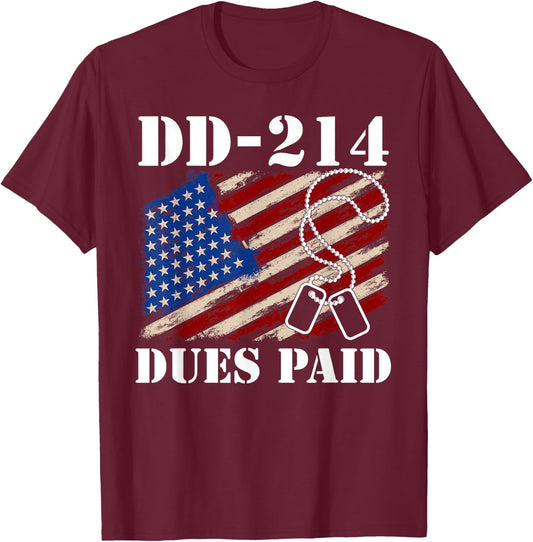 DD-214 Dues Paid Veteran T-Shirt - T-Shirt | Maroon