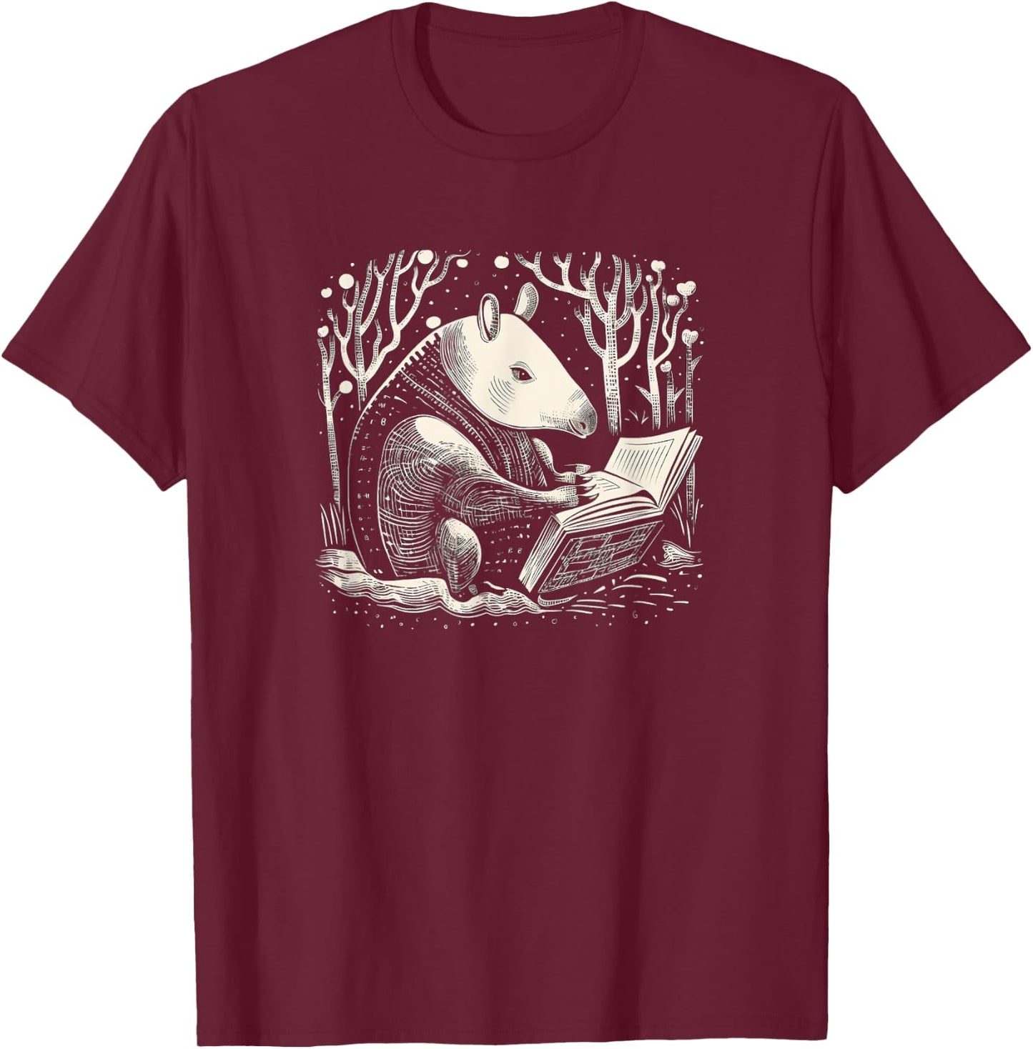 Kids Funny Retro Vintage Woodcut Art Tapir Lover T-Shirt - T-Shirt | Maroon